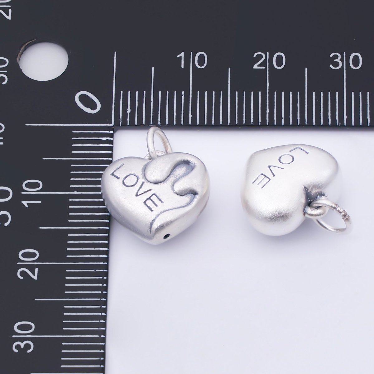 S925 Sterling Silver 13.5mm "LOVE" Engraved Molten Chubby Heart Charm | SL - 706 - DLUXCA