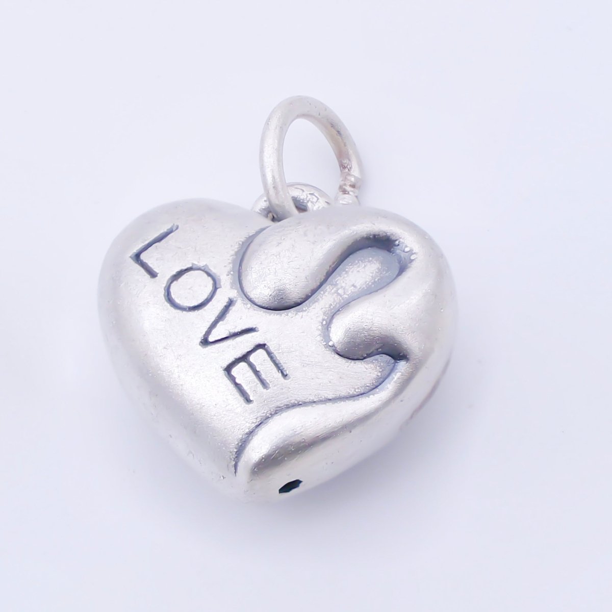 S925 Sterling Silver 13.5mm "LOVE" Engraved Molten Chubby Heart Charm | SL - 706 - DLUXCA