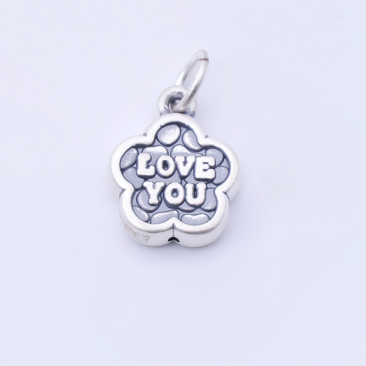 S925 Sterling Silver 14.5mm "LOVE YOU" Textured Flower Charm | SL - 704 - DLUXCA