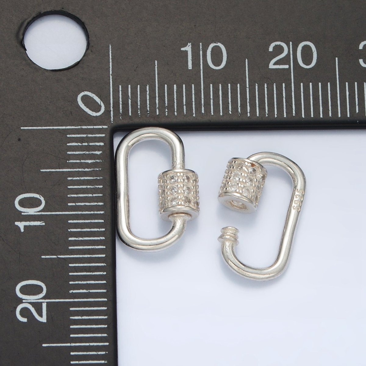 S925 Sterling Silver 15mm Micro Paved CZ Carabiner Findings | SL - 509 - DLUXCA