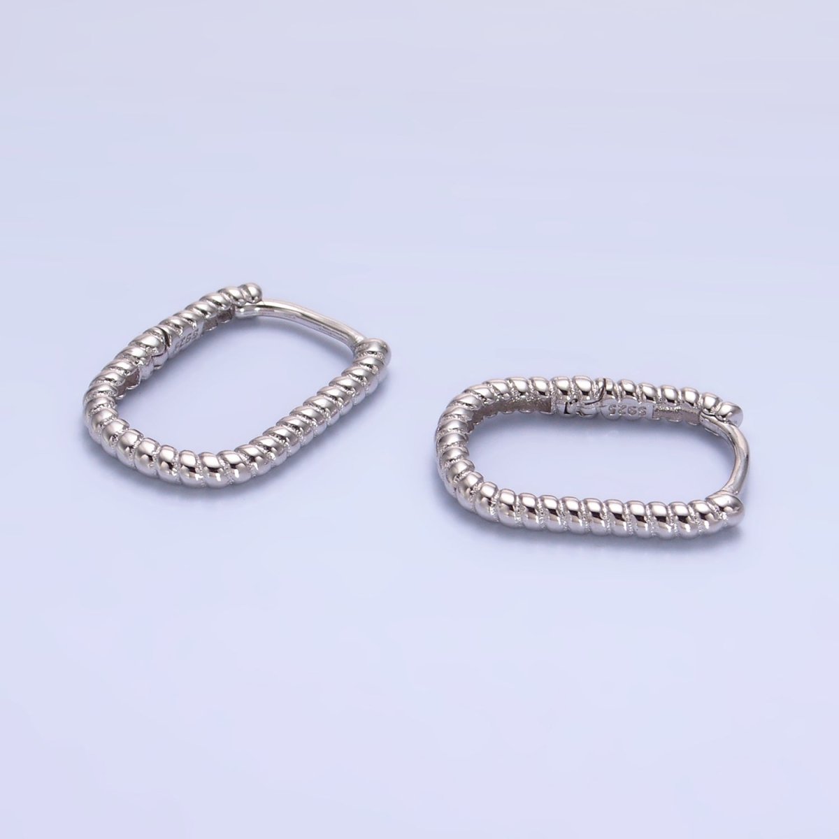 S925 Sterling Silver 15mm Ribbed Oblong Hoop Huggie Earrings | SL - 551 - DLUXCA