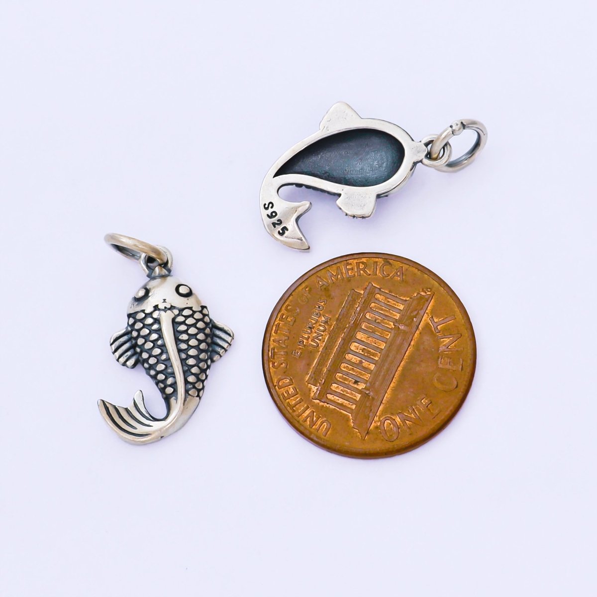 S925 Sterling Silver 18mm Koi Fish Oxidized Mini Charm | SL - 693 - DLUXCA
