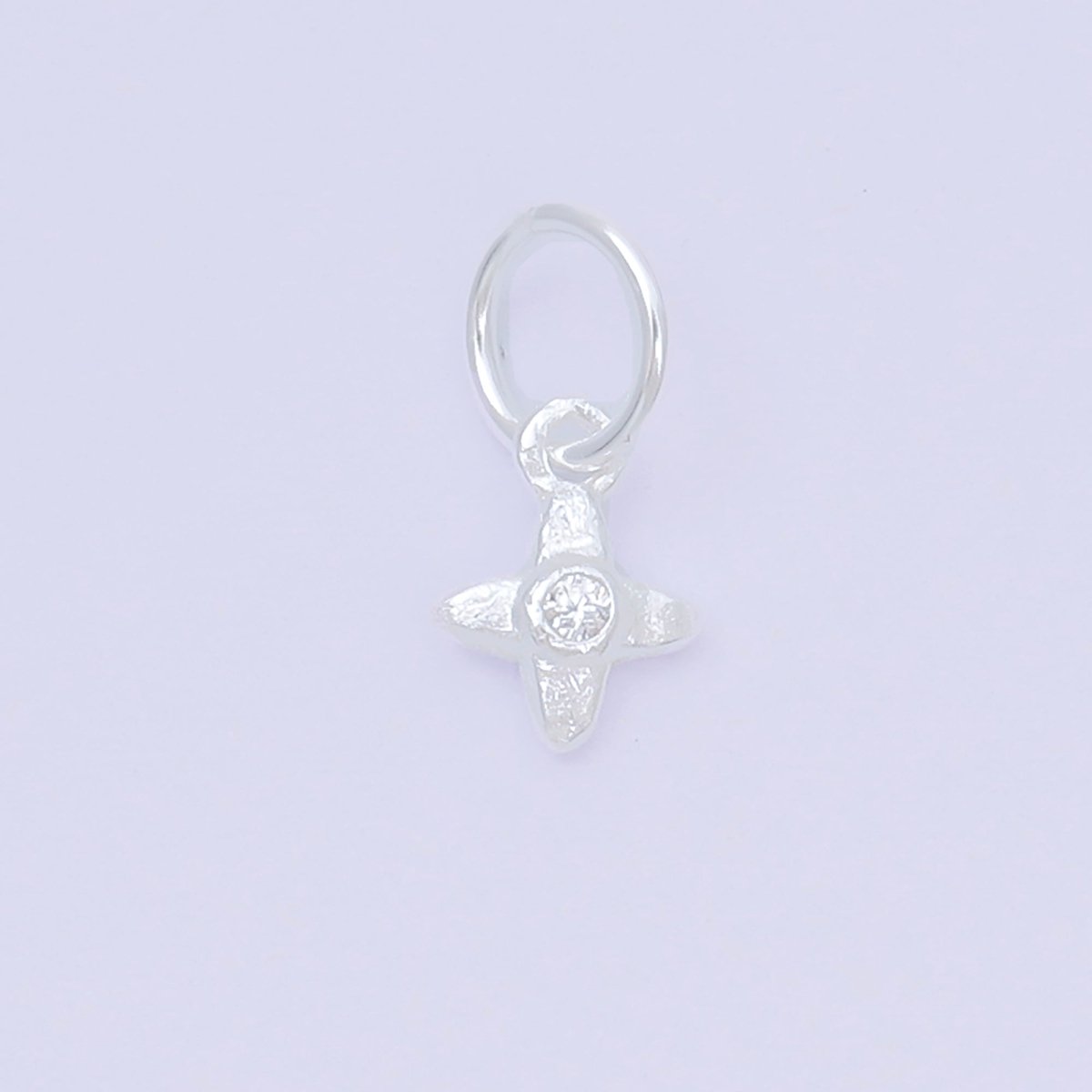 S925 Sterling Silver 8mm Round CZ Four - Pointed Celestial Star Charm | SL - 683 - DLUXCA