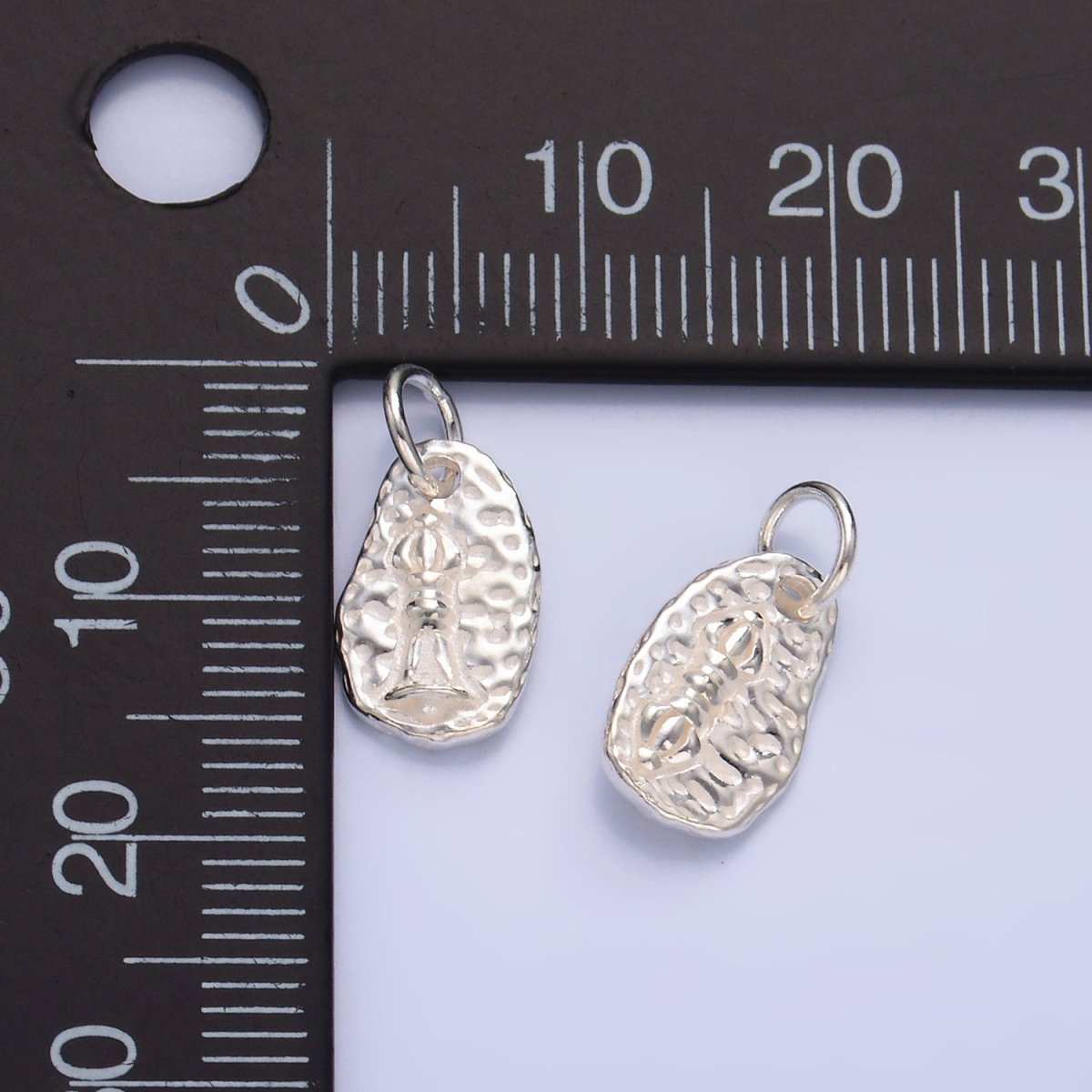 S925 Sterling Silver Abstract Hammered Geometric Oval Charm | SL - 535 - DLUXCA