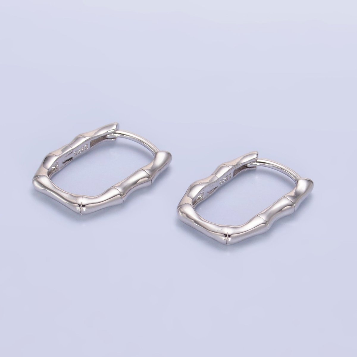 S925 Sterling Silver Bamboo Oblong Huggie Hoop Earrings | SL - 550 - DLUXCA