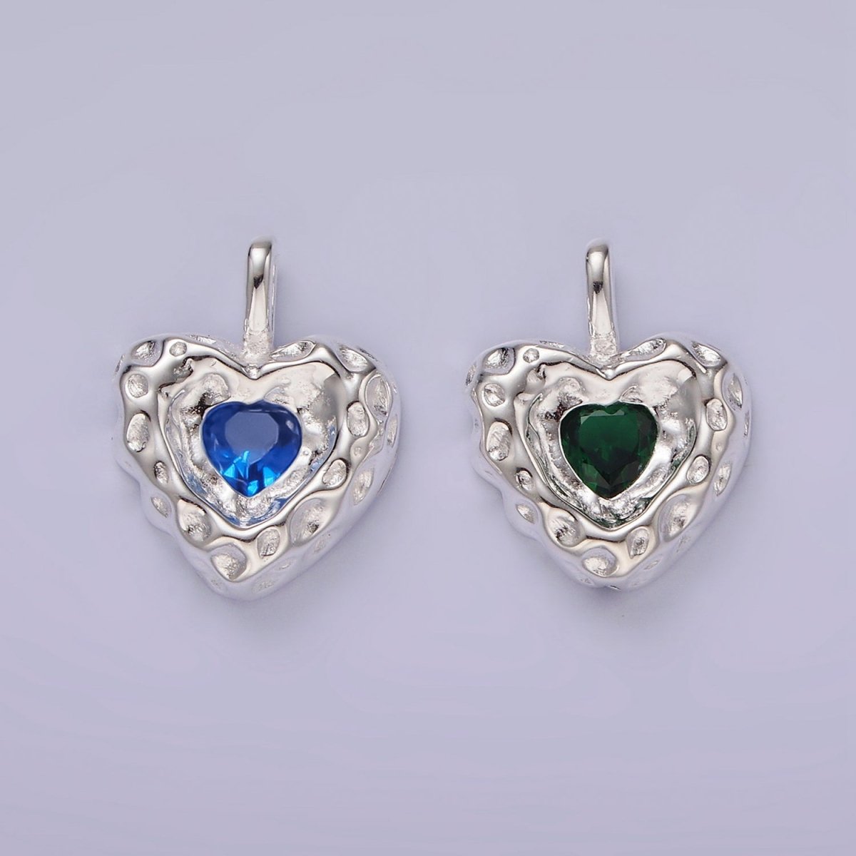 S925 Sterling Silver Blue, Green CZ Hammered Pendant | SL - 439 SL - 440 - DLUXCA