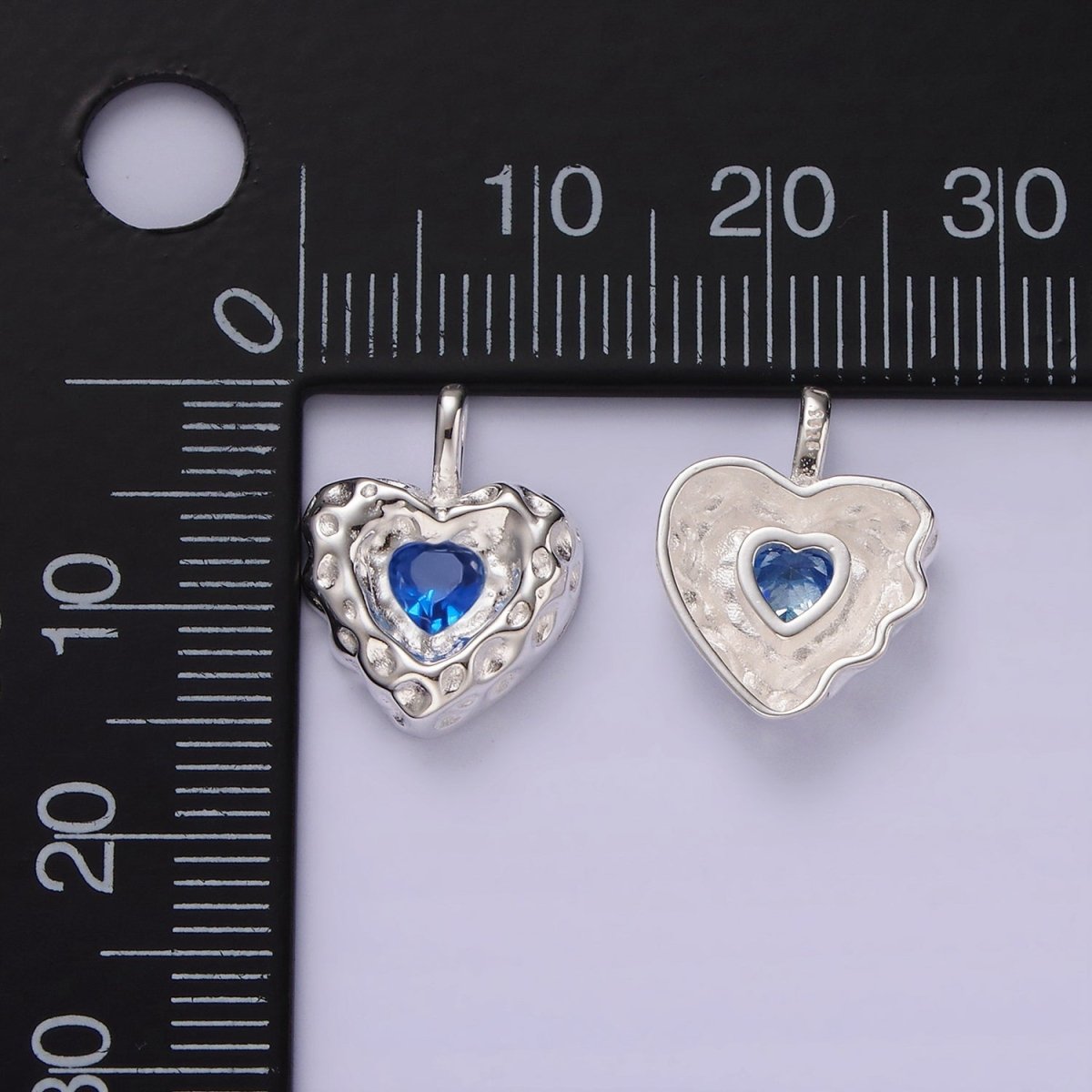 S925 Sterling Silver Blue, Green CZ Hammered Pendant | SL - 439 SL - 440 - DLUXCA