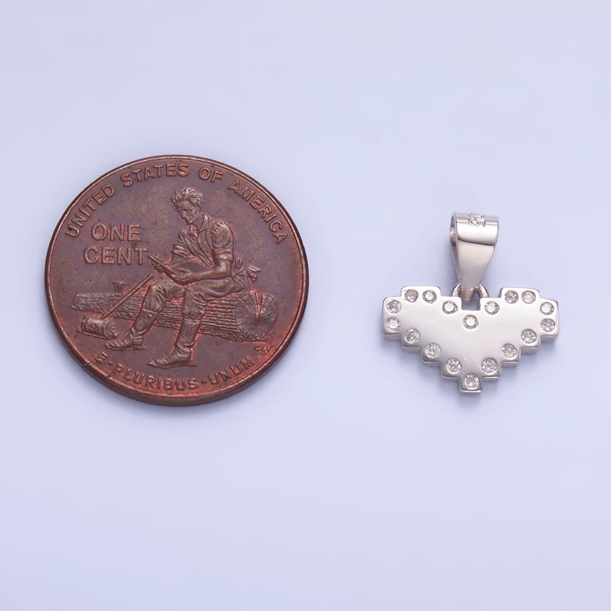 S925 Sterling Silver Clear CZ Dotted Pixel Heart Pendant | SL - 599 - DLUXCA