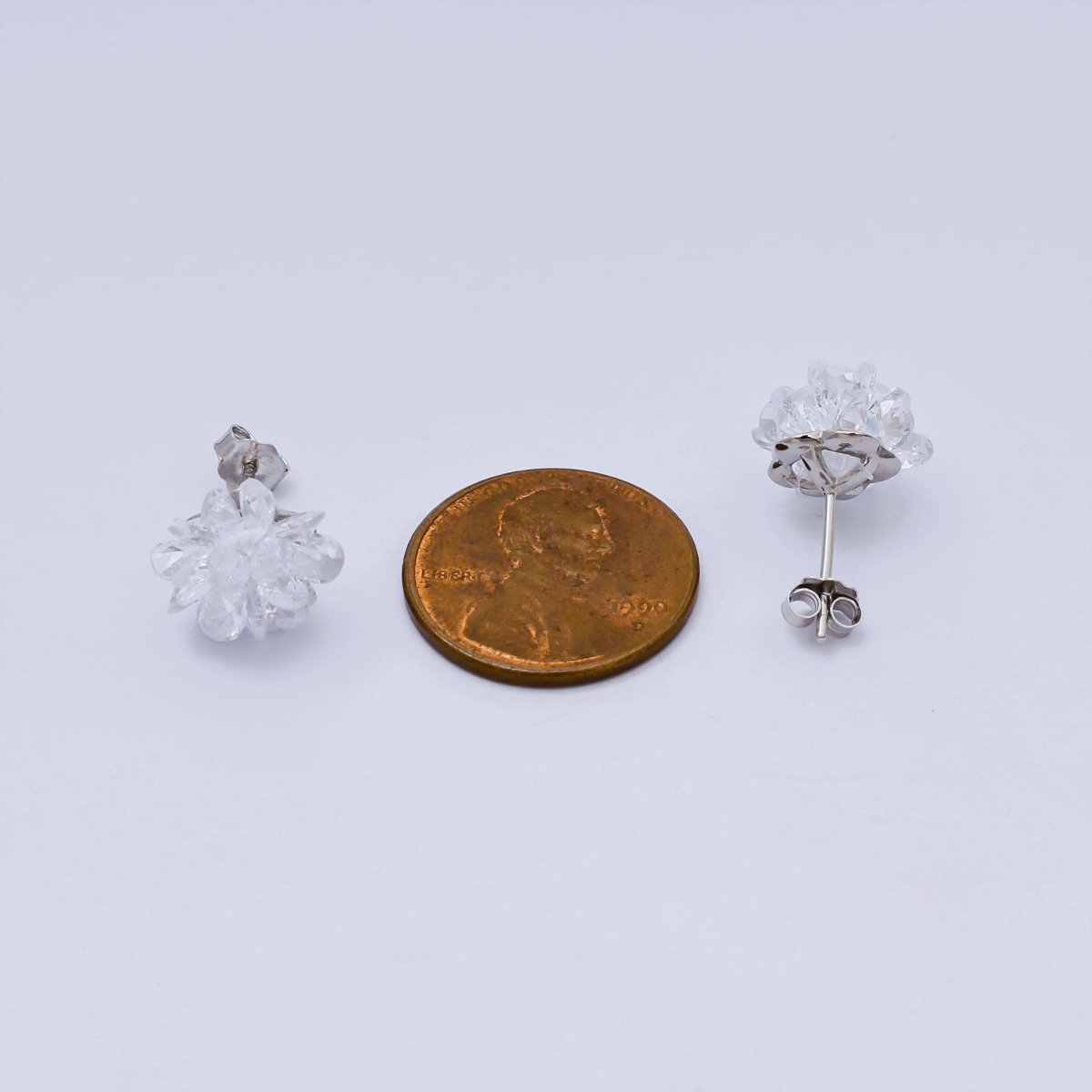 S925 Sterling Silver Clear CZ Icy Frostbloom Petal Flower Stud Earrings | SL - 668 - DLUXCA