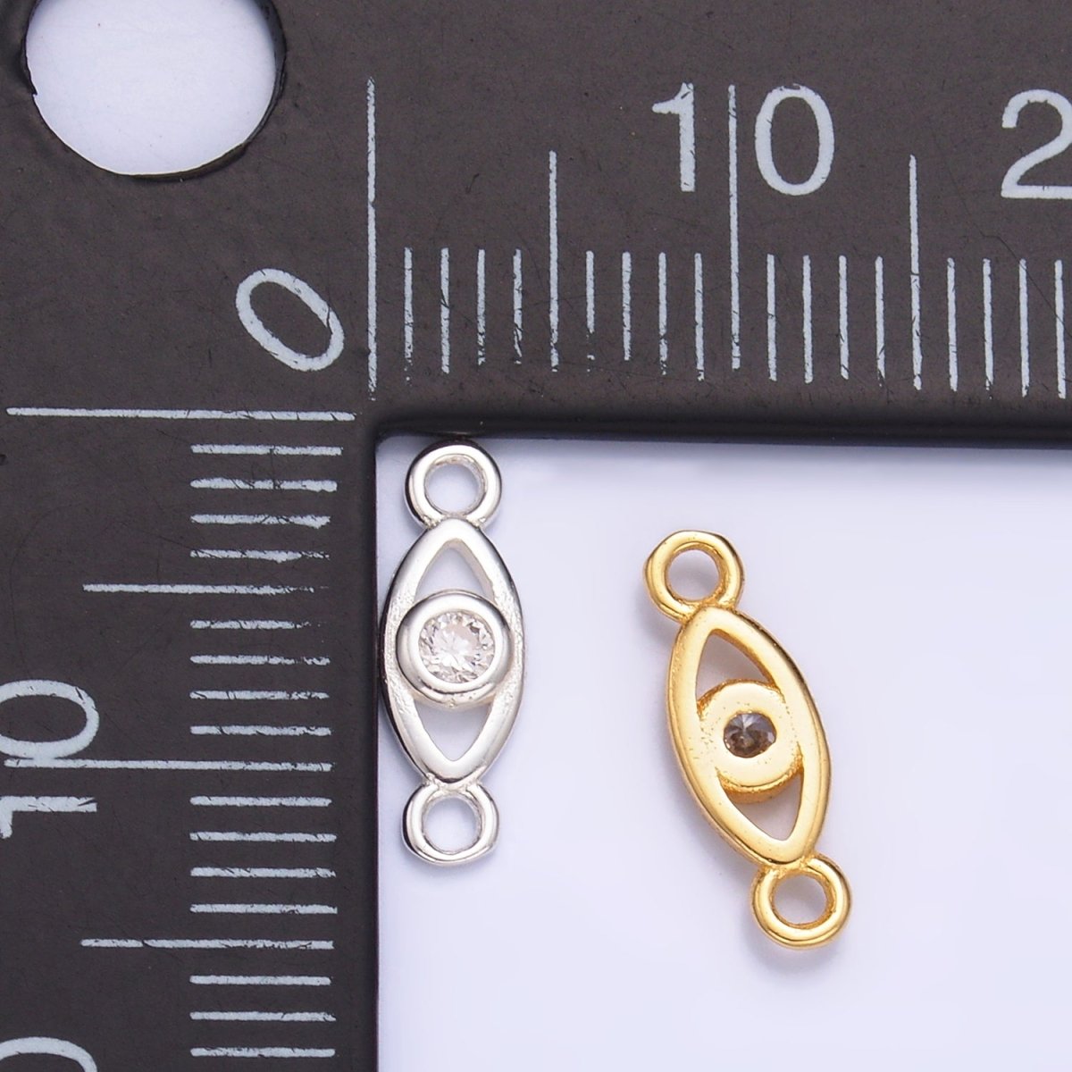 S925 Sterling Silver CZ Evil Eye Open Connector in Gold & Silver | SL - 610 - DLUXCA