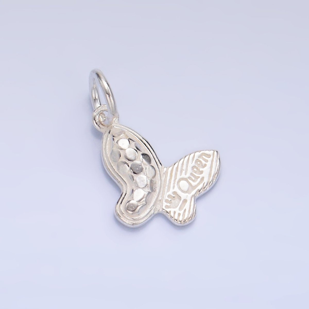 S925 Sterling Silver Dotted Queen Script Butterfly Insect Charm | SL - 530 - DLUXCA