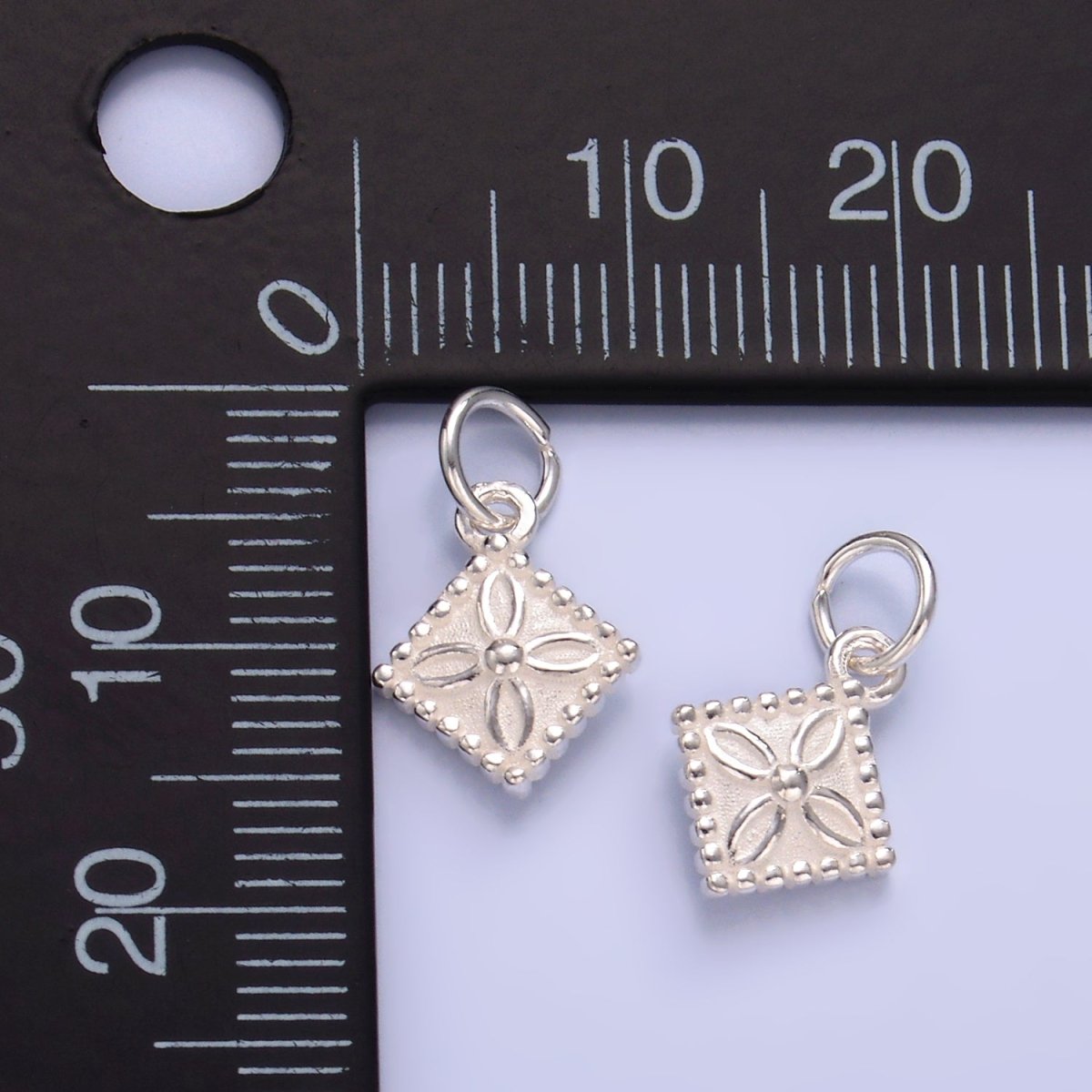 S925 Sterling Silver Flower Dotted Rhombus Charm | SL - 533 - DLUXCA