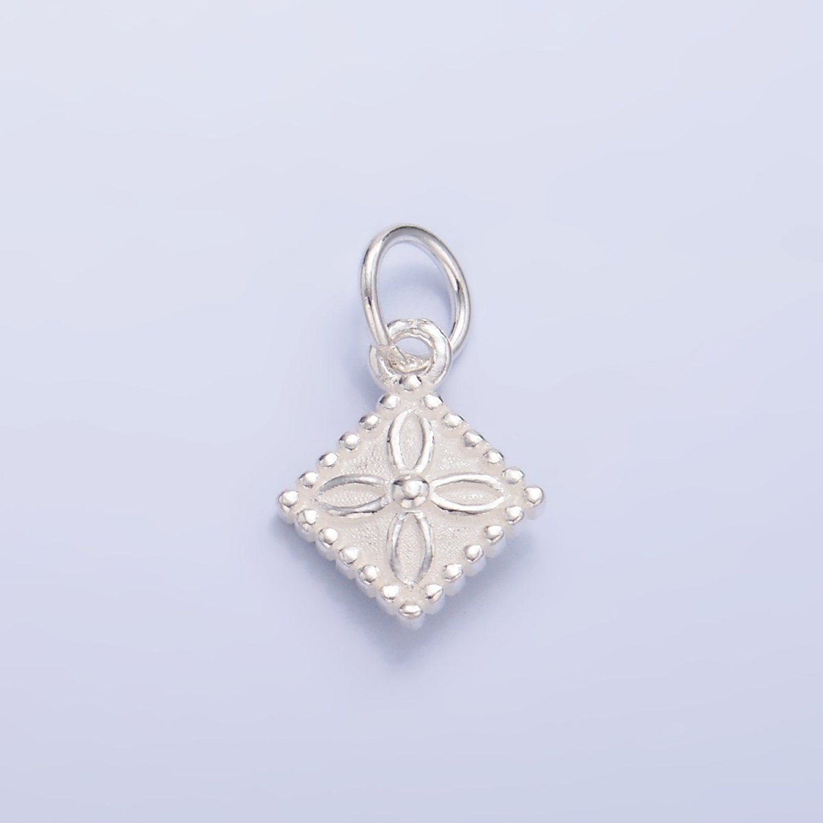 S925 Sterling Silver Flower Dotted Rhombus Charm | SL - 533 - DLUXCA