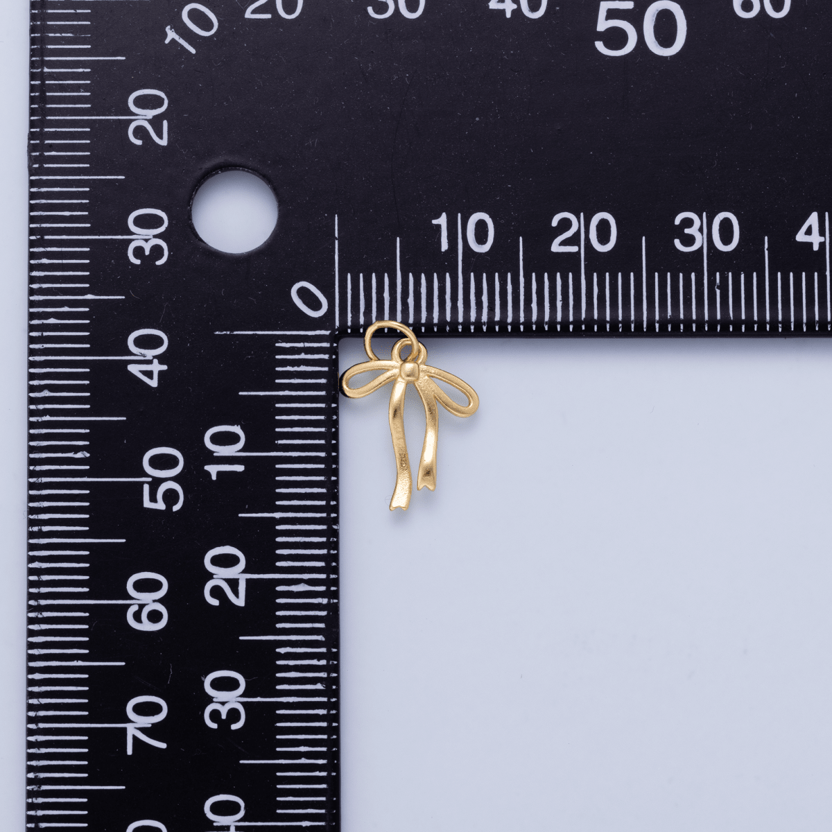 S925 Sterling Silver Gold Matte 14mm Ribbon Bow Charm | SL-00715 - DLUXCA