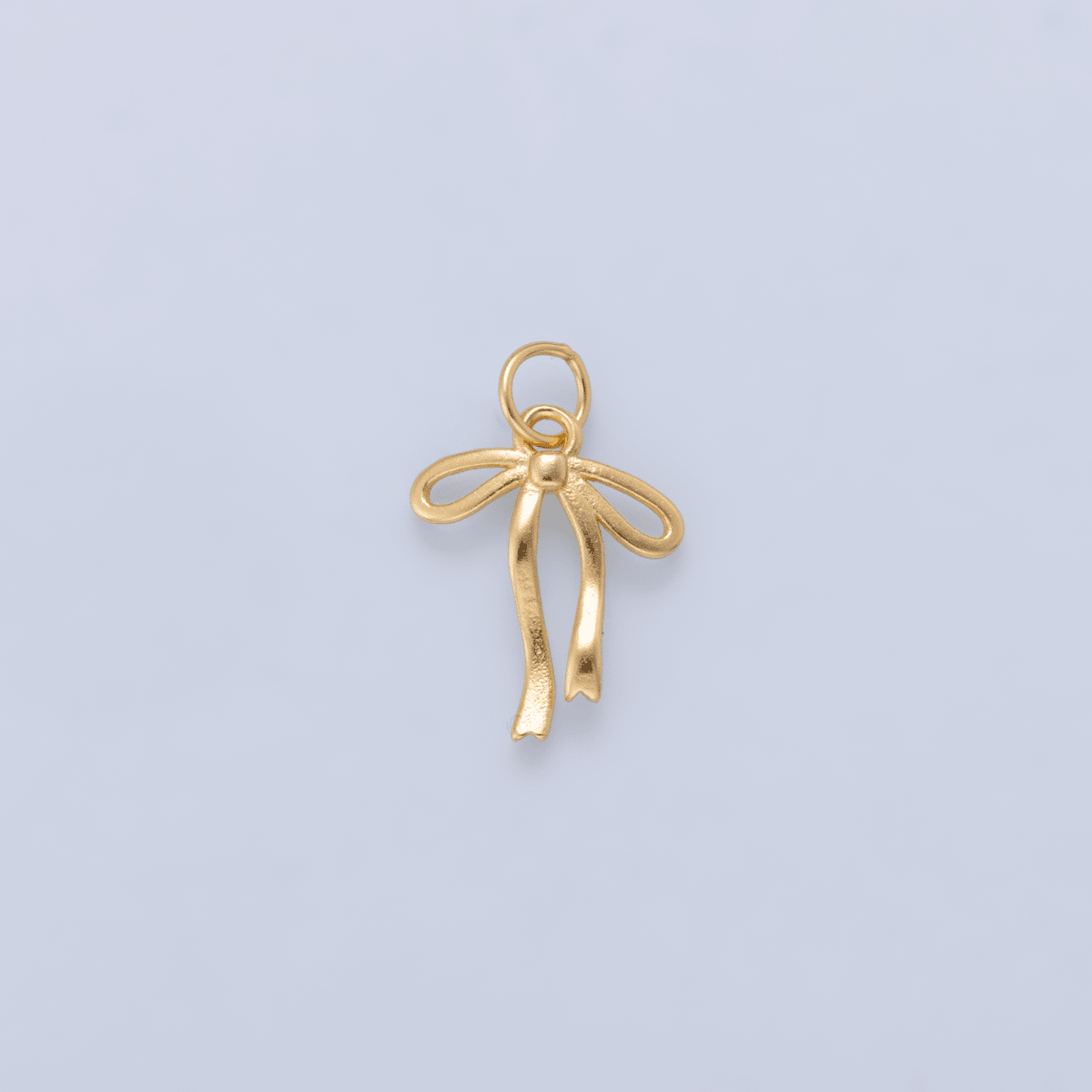 S925 Sterling Silver Gold Matte 14mm Ribbon Bow Charm | SL-00715 - DLUXCA