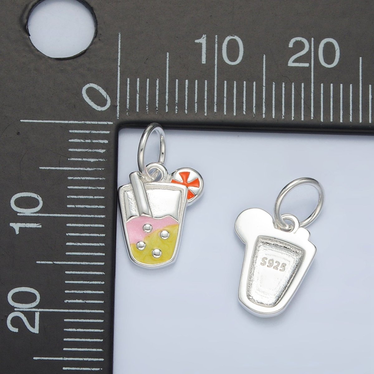 S925 Sterling Silver Iced Lemonade Summer Drink Enamel Mini Charm | SL - 251 - DLUXCA