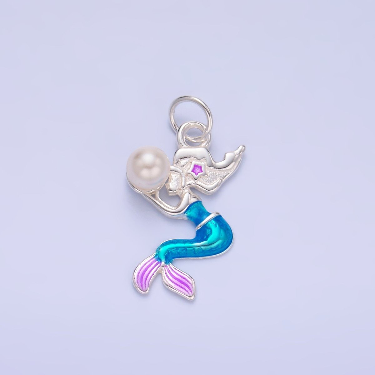 S925 Sterling Silver Mermaid Pearl CZ Enamel Charm in Gold & Silver | SL - 626 SL - 625 - DLUXCA