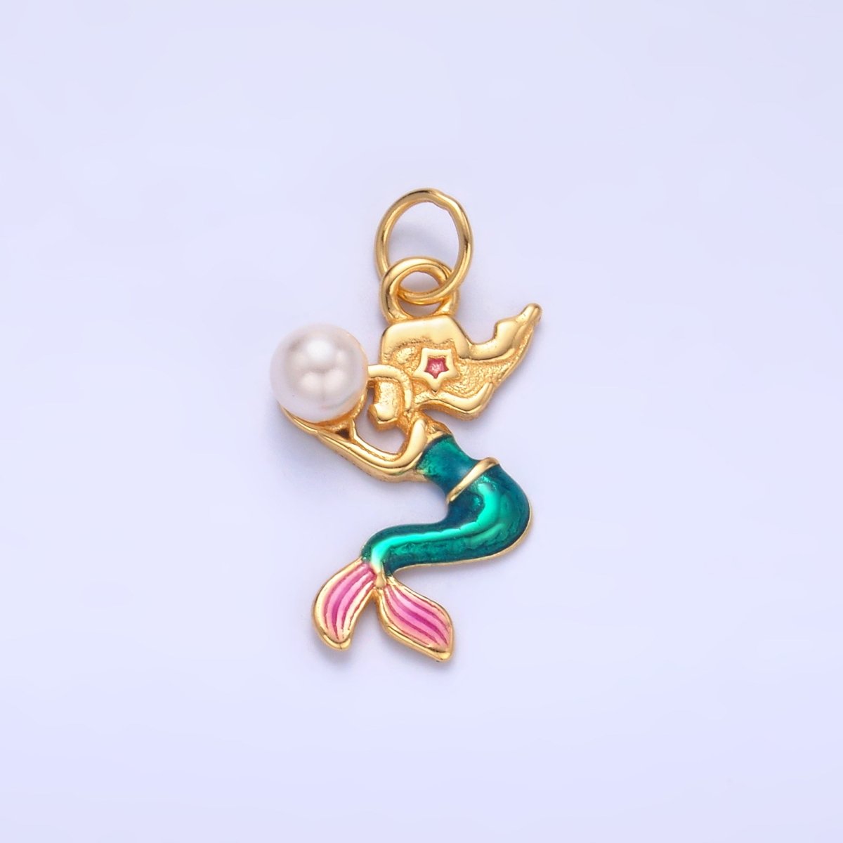 S925 Sterling Silver Mermaid Pearl CZ Enamel Charm in Gold & Silver | SL - 626 SL - 625 - DLUXCA