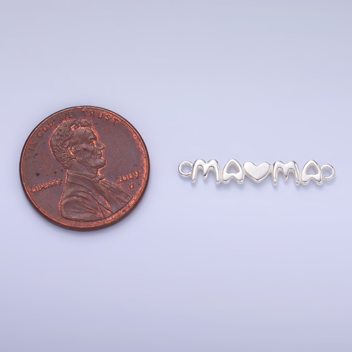 S925 Sterling Silver Mini "Mama" Heart Script Connector | SL - 635 - DLUXCA