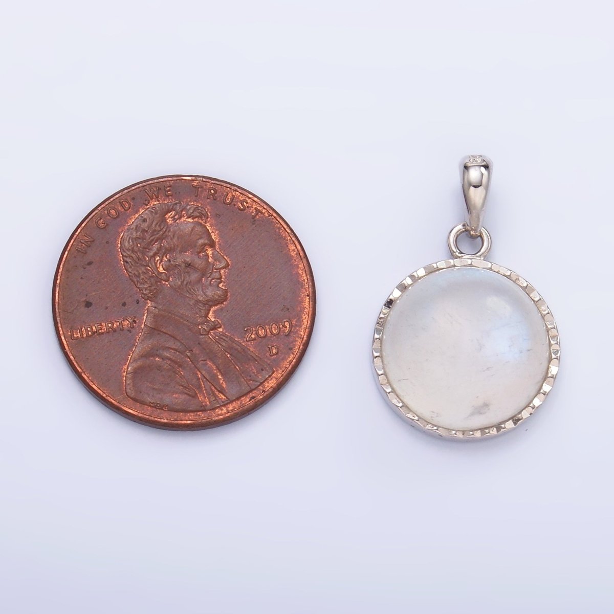 S925 Sterling Silver Moonstone Gemstone Round Bezel Pendant | SL - 609 - DLUXCA