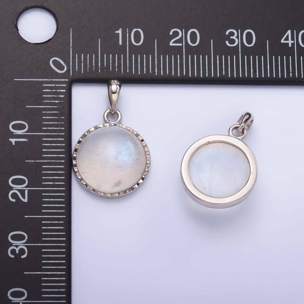 S925 Sterling Silver Moonstone Gemstone Round Bezel Pendant | SL - 609 - DLUXCA