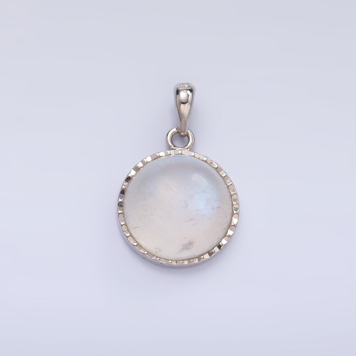 S925 Sterling Silver Moonstone Gemstone Round Bezel Pendant | SL - 609 - DLUXCA