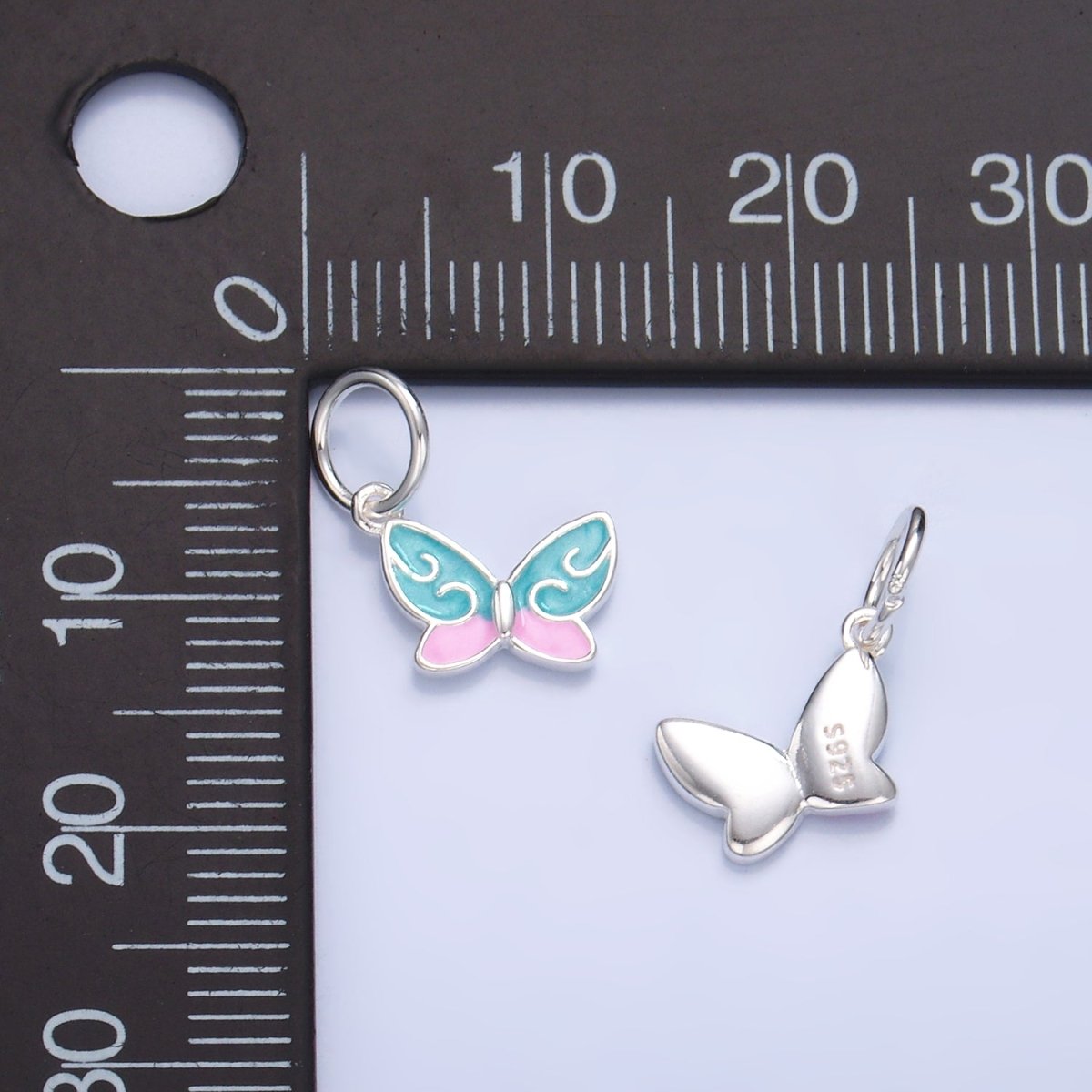 S925 Sterling Silver Multicolor Enamel Butterfly Charm | SL - 527 - DLUXCA