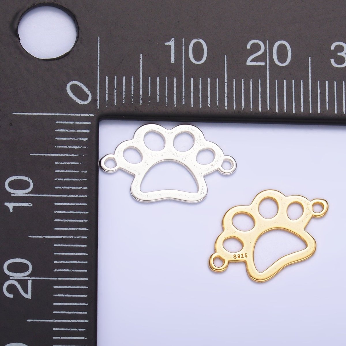 S925 Sterling Silver Open Pet Paw Print Connector in Gold & Silver | SL - 616 - DLUXCA