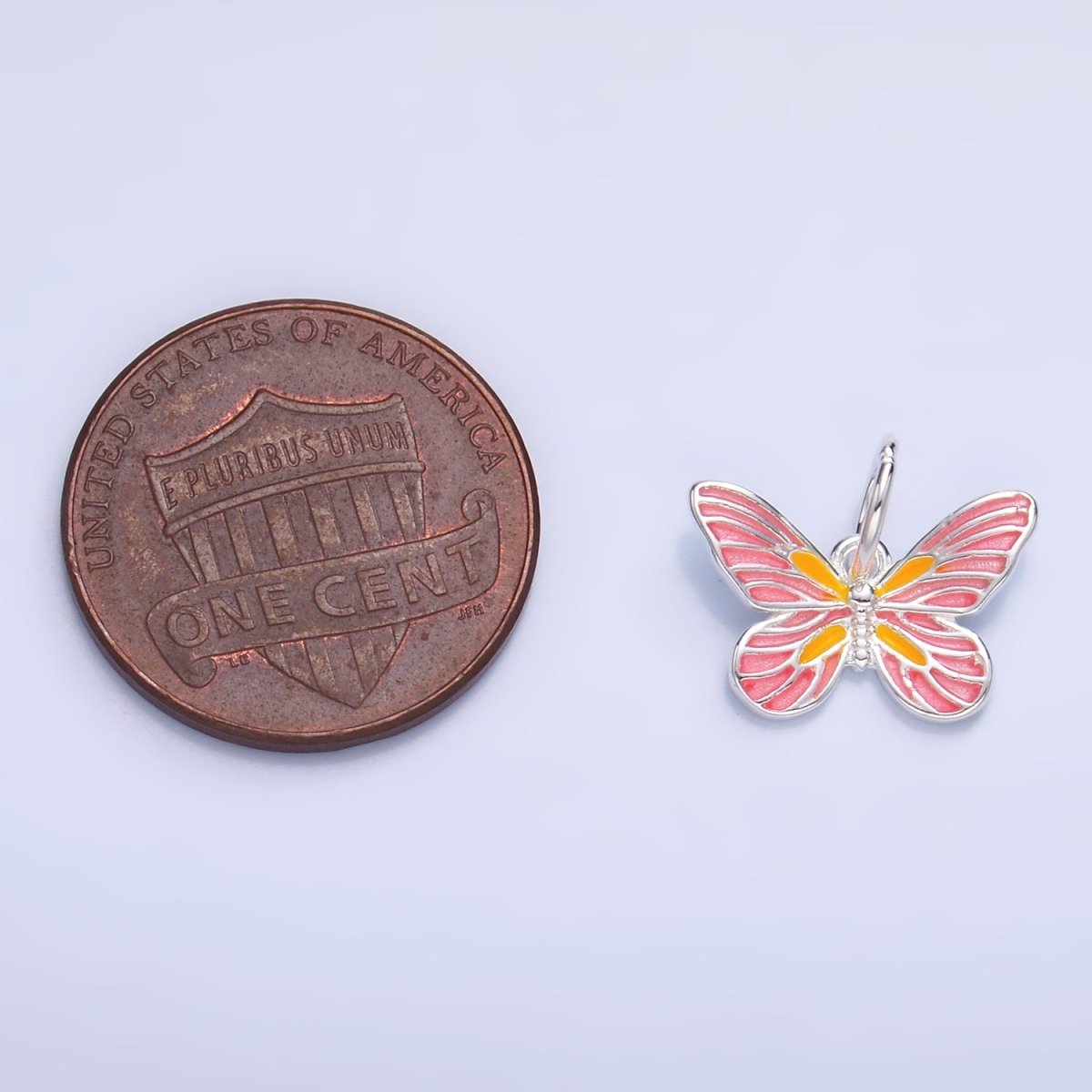 S925 Sterling Silver Pink Enamel, Minimalist Butterfly Insect Charm | SL - 515 SL - 516 - DLUXCA