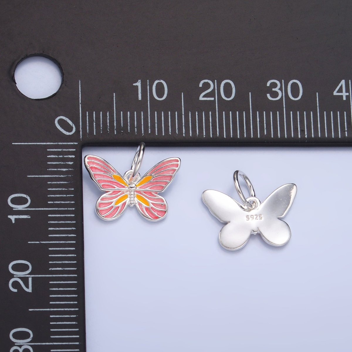 S925 Sterling Silver Pink Enamel, Minimalist Butterfly Insect Charm | SL - 515 SL - 516 - DLUXCA