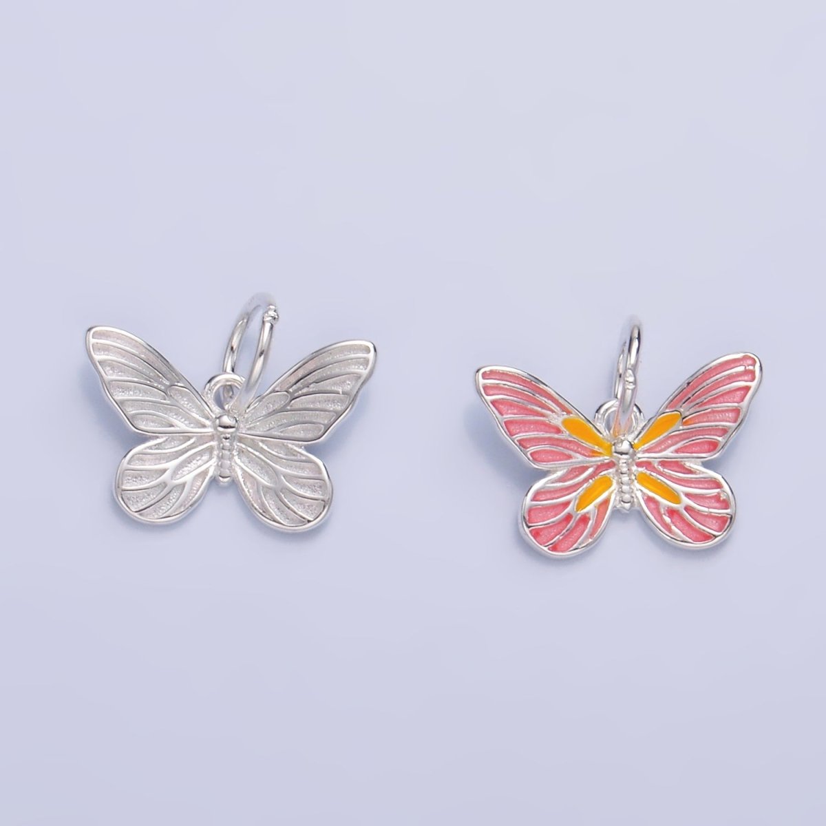 S925 Sterling Silver Pink Enamel, Minimalist Butterfly Insect Charm | SL - 515 SL - 516 - DLUXCA