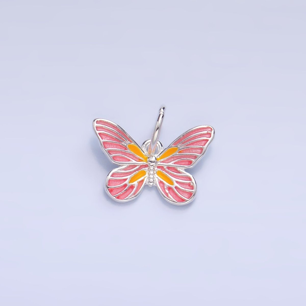 S925 Sterling Silver Pink Enamel, Minimalist Butterfly Insect Charm | SL - 515 SL - 516 - DLUXCA