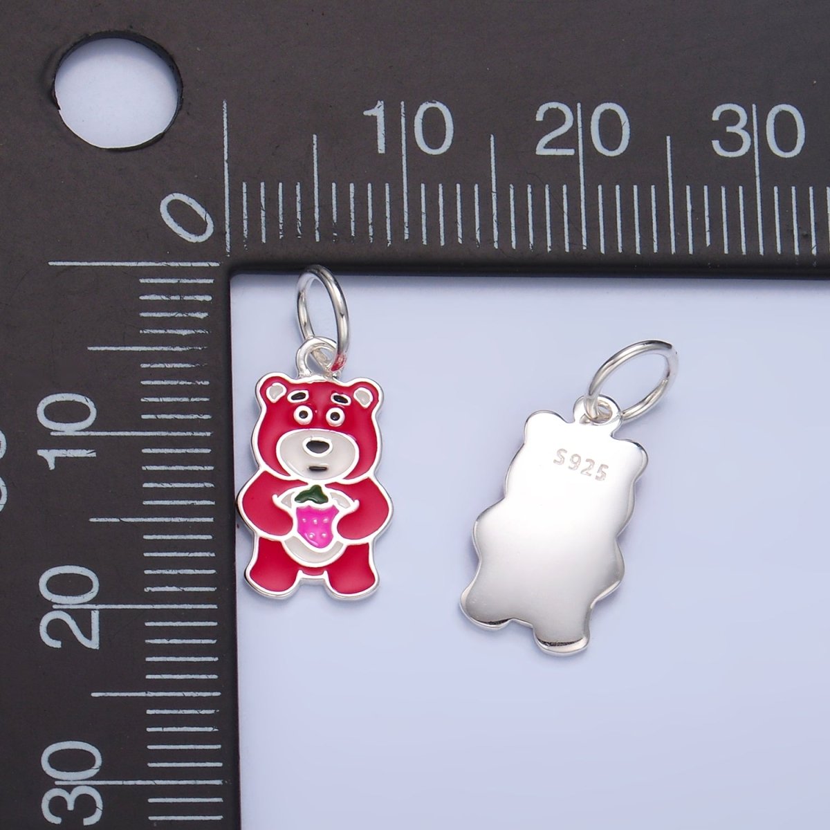 S925 Sterling Silver Red Enamel Teddy Bear Animal Charm | SL - 518 - DLUXCA