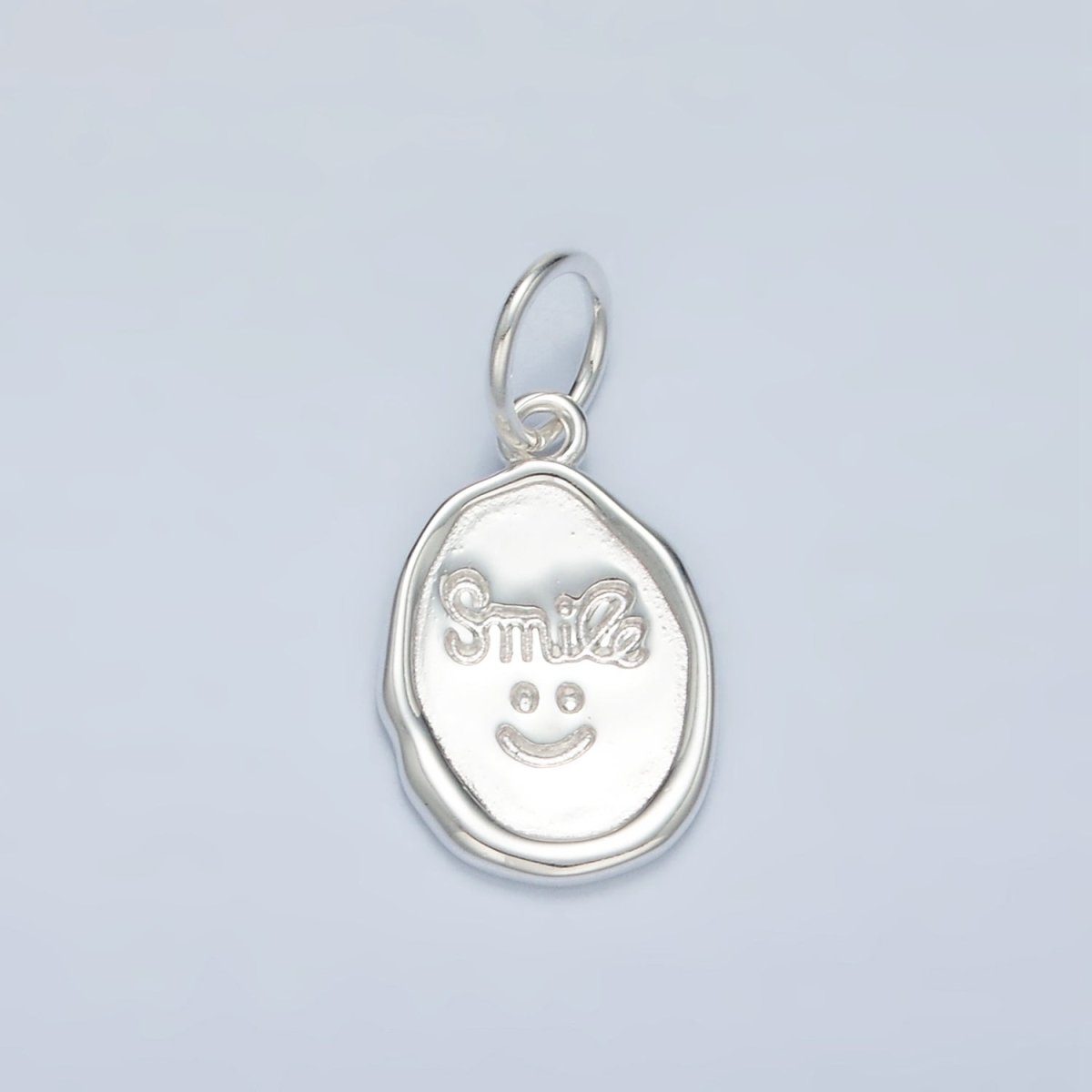 S925 Sterling Silver "Smile" Script Smiley Face Stamped Oval Charm | SL - 505 - DLUXCA