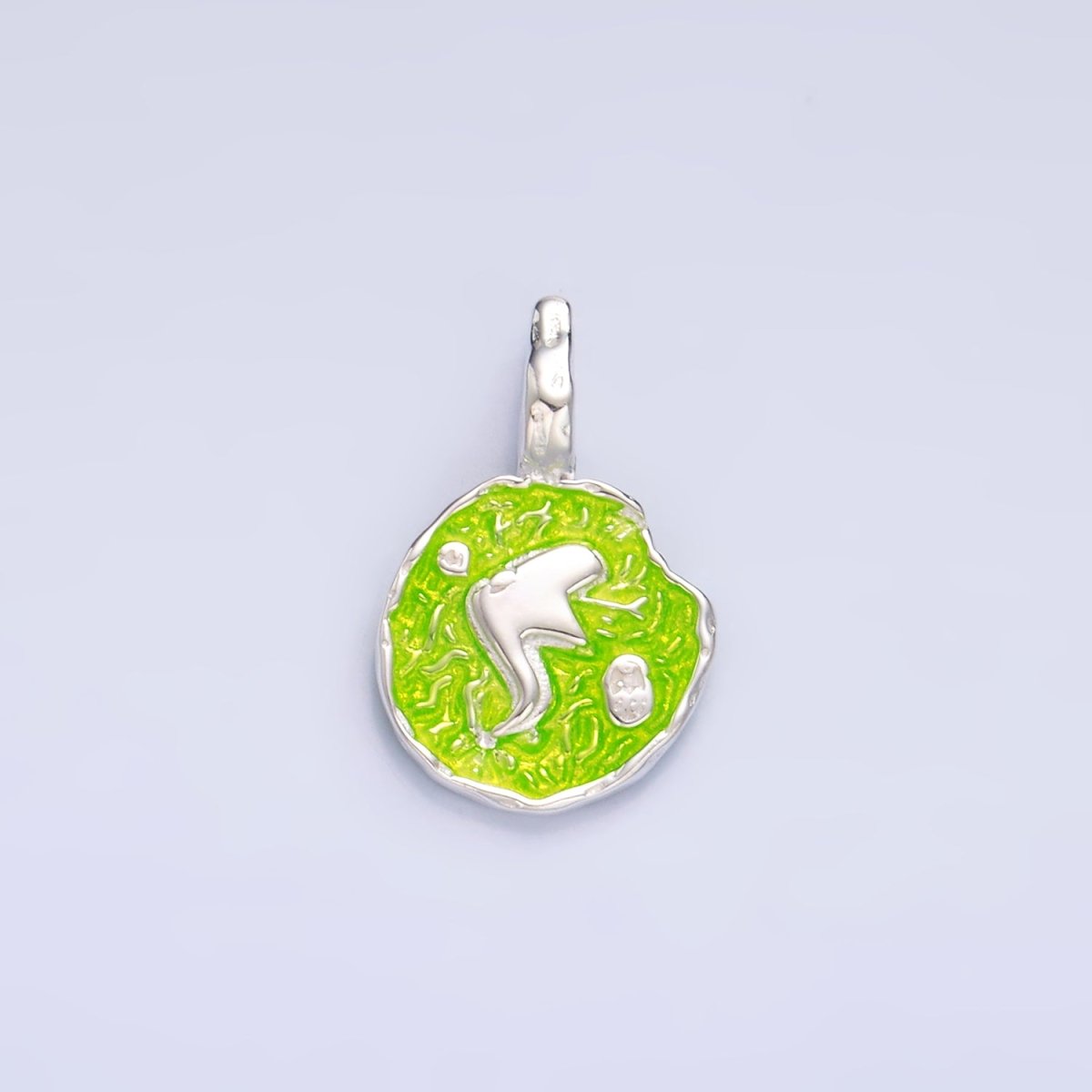 S925 Sterling Silver Snake Serpent Green Enamel Hammered Pendant | SL - 517 - DLUXCA