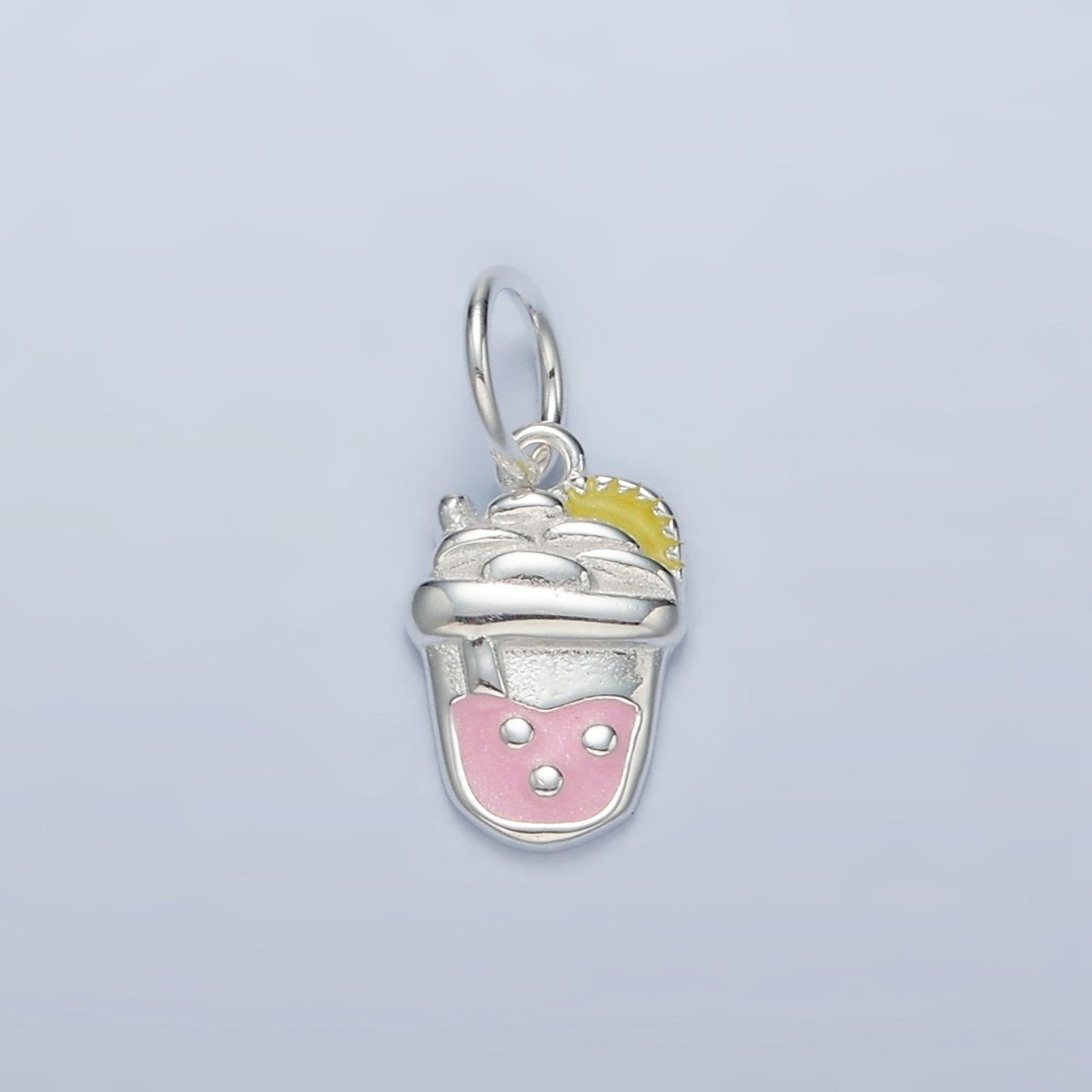 S925 Sterling Silver Strawberry Boba Milk Tea Drink Enamel Charm | SL - 504 - DLUXCA