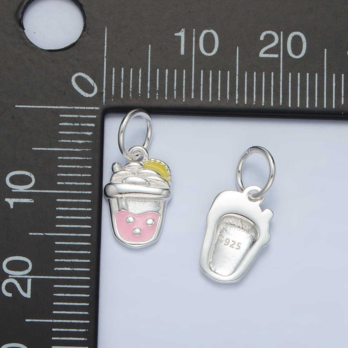 S925 Sterling Silver Strawberry Boba Milk Tea Drink Enamel Charm | SL - 504 - DLUXCA