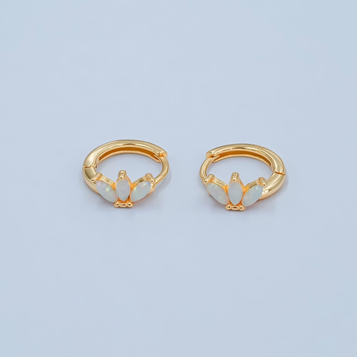 S925 Sterling Silver White Opal Marquise Huggie Earrings Set in Gold & Silver | SL - 649 SL - 650 - DLUXCA