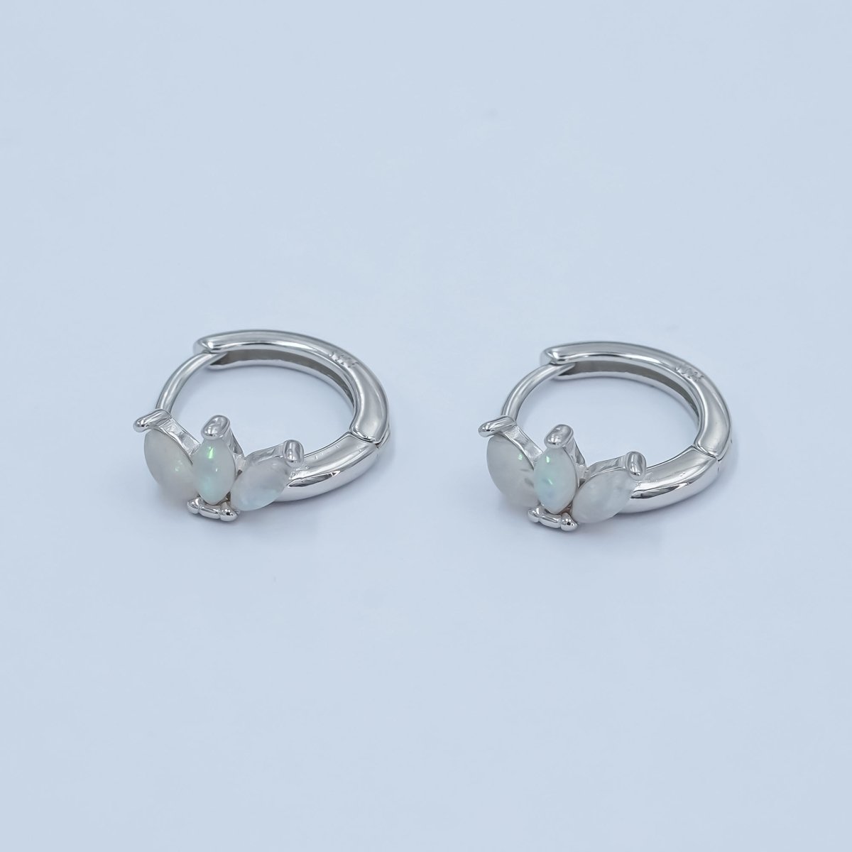 S925 Sterling Silver White Opal Marquise Huggie Earrings Set in Gold & Silver | SL - 649 SL - 650 - DLUXCA