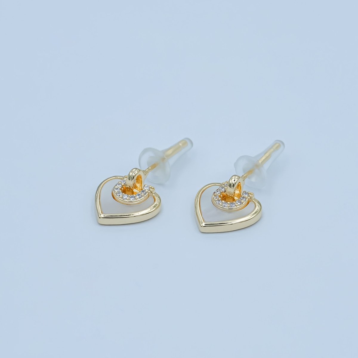 Shell Pearl Heart Drop Stud Earrings in Gold & Silver | AE932 AE963 - DLUXCA