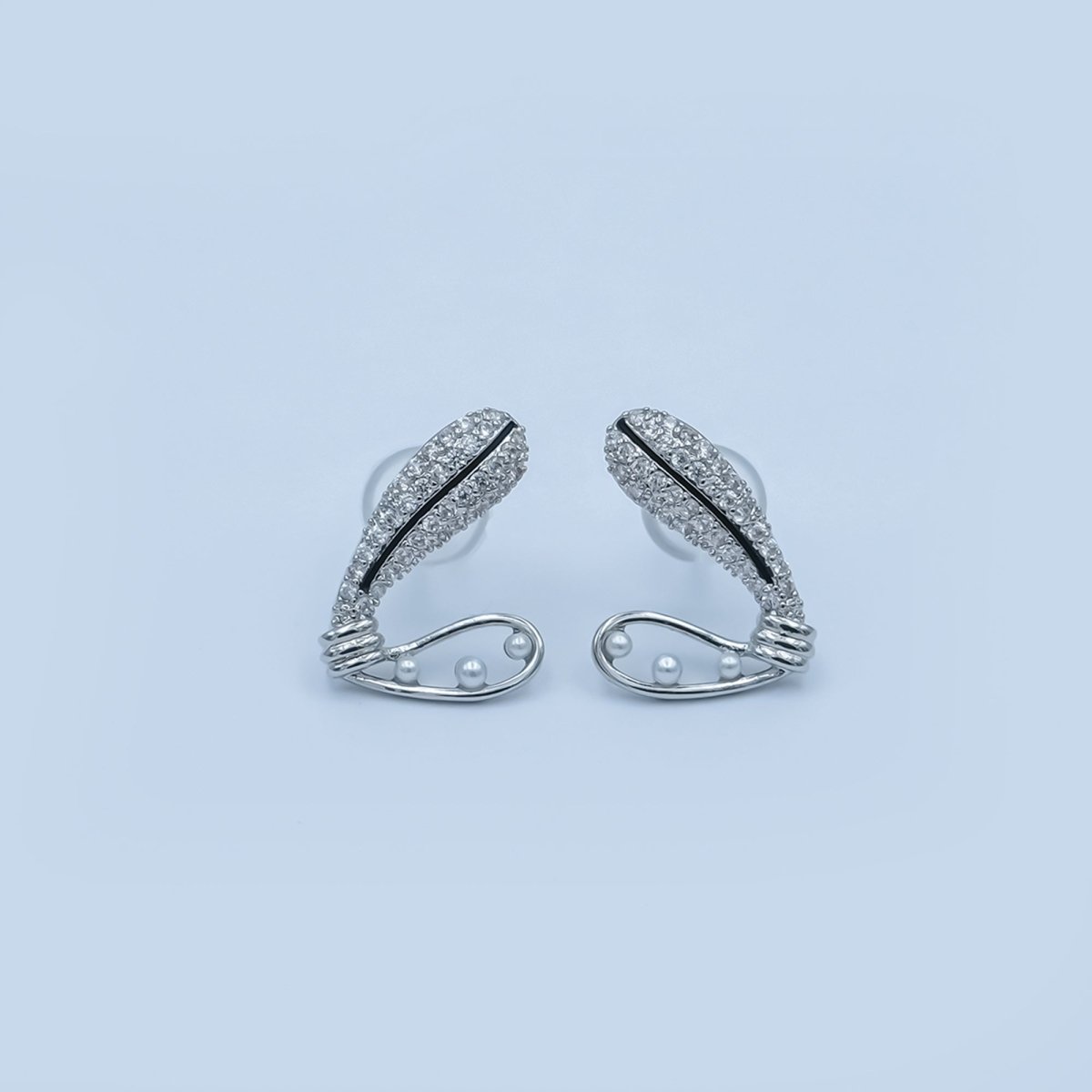 Shell Pearl Micro Paved CZ Heart Stud Earrings in Gold & Silver | AD1499 AD1500 - DLUXCA