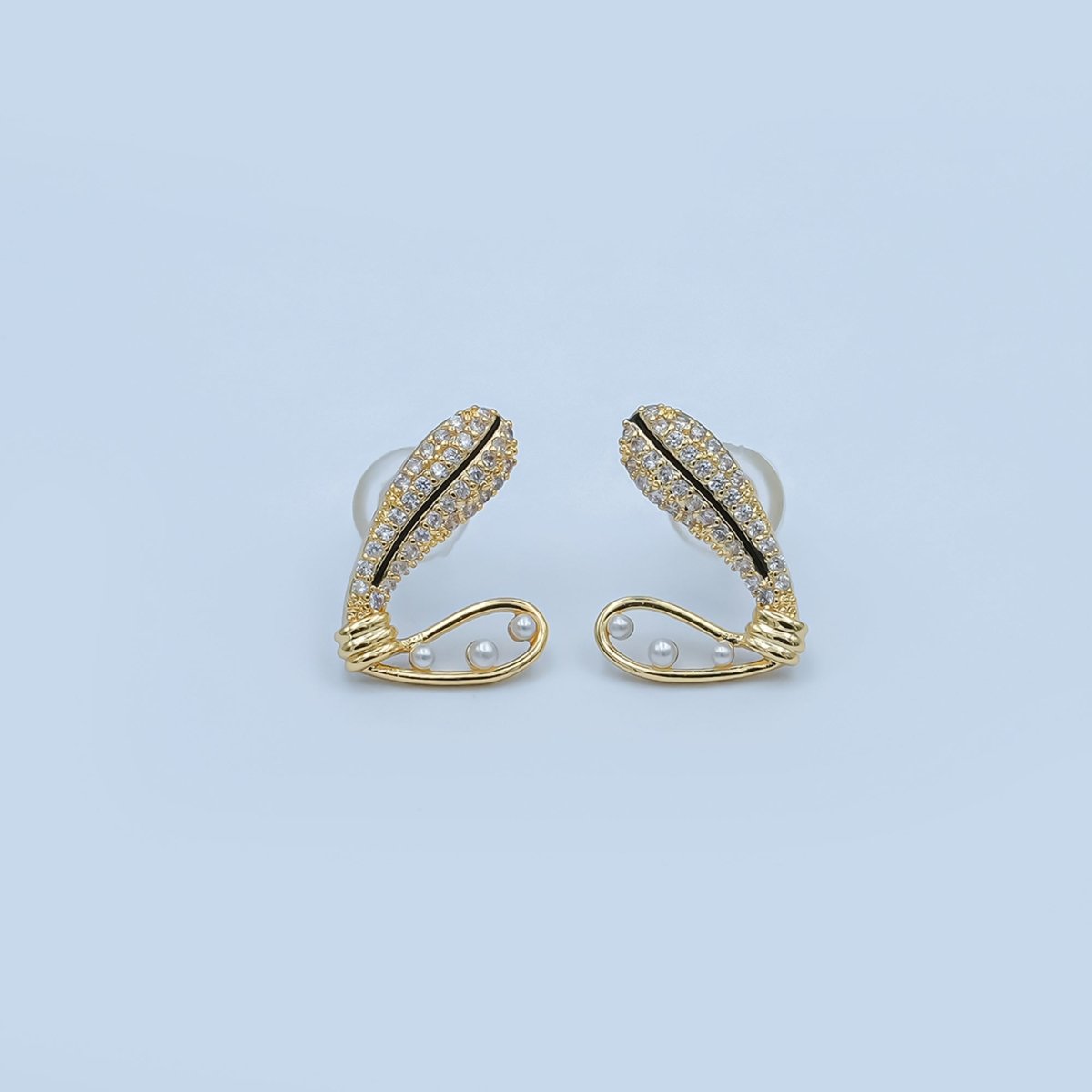 Shell Pearl Micro Paved CZ Heart Stud Earrings in Gold & Silver | AD1499 AD1500 - DLUXCA