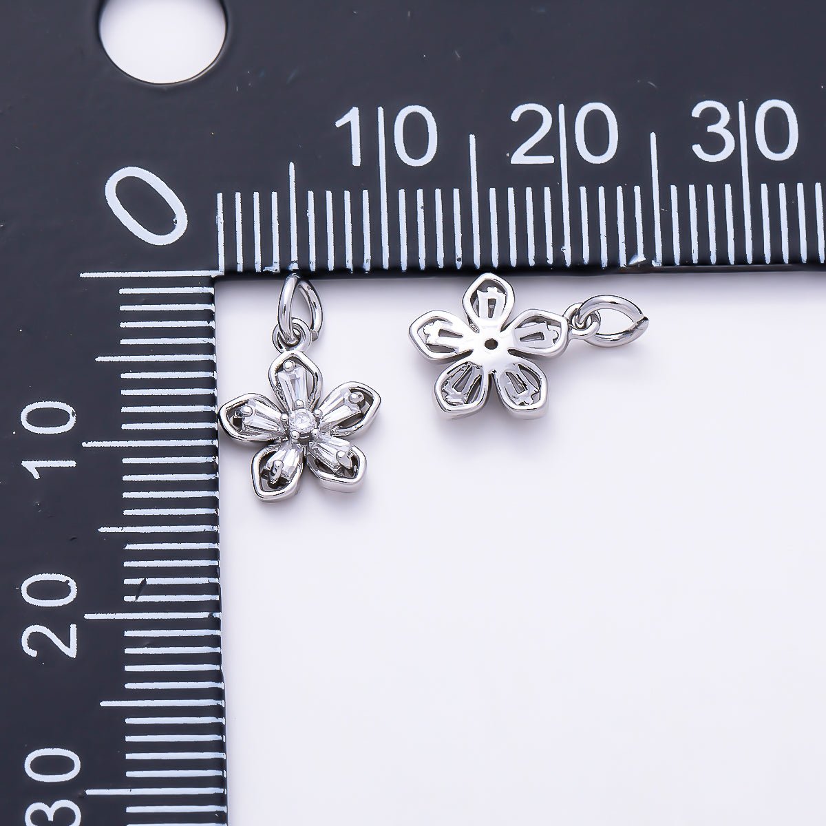 Silver 10mm Clear CZ Baguette Petal Flower Mini Charm | Charms-01523 - DLUXCA