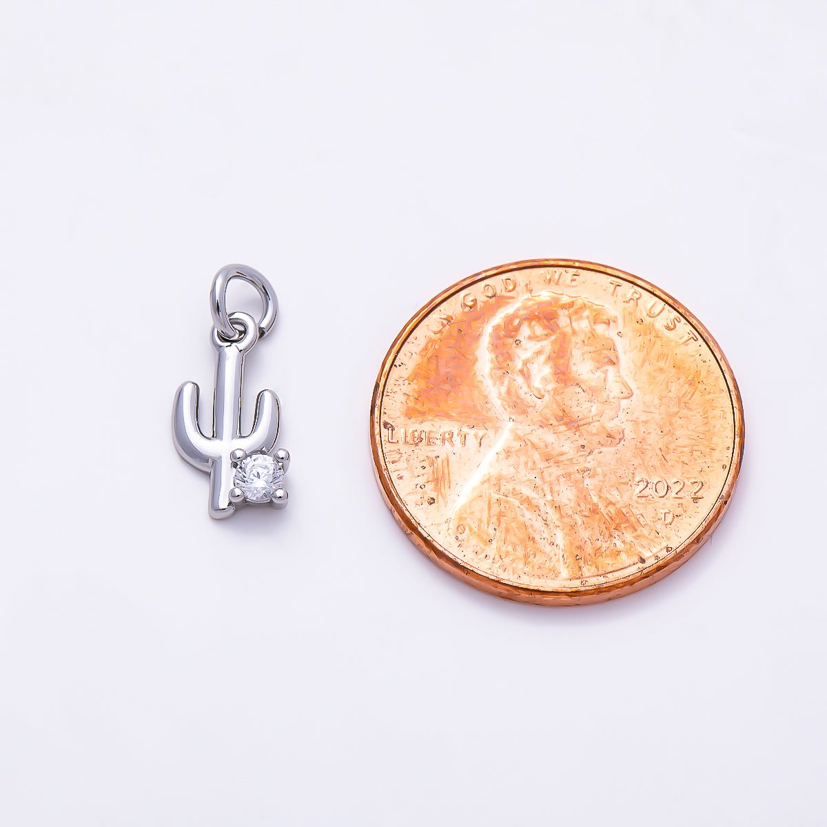 Silver 11mm Cactus Plant CZ Add-On Mini Charm | Charms-01524 - DLUXCA