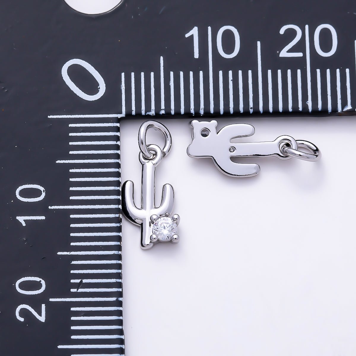 Silver 11mm Cactus Plant CZ Add-On Mini Charm | Charms-01524 - DLUXCA
