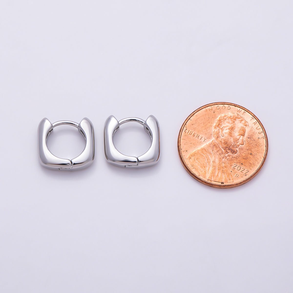 Silver 12mm Simple Chunky Square Huggie Hoop Earrings | Earrings-00831 - DLUXCA
