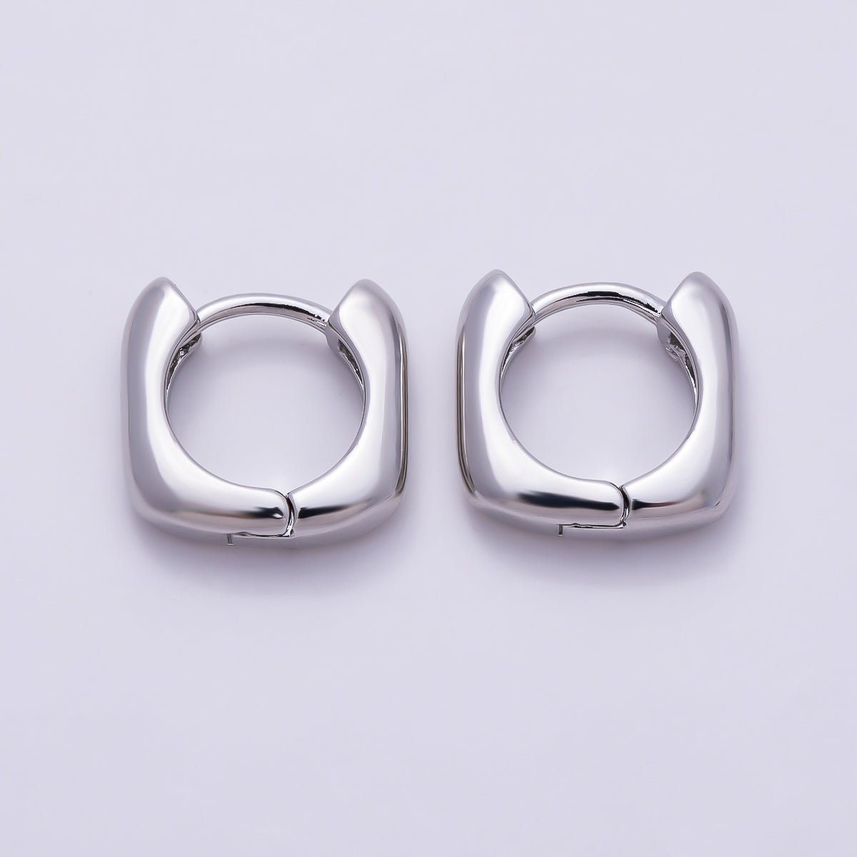 Silver 12mm Simple Chunky Square Huggie Hoop Earrings | Earrings-00831 - DLUXCA