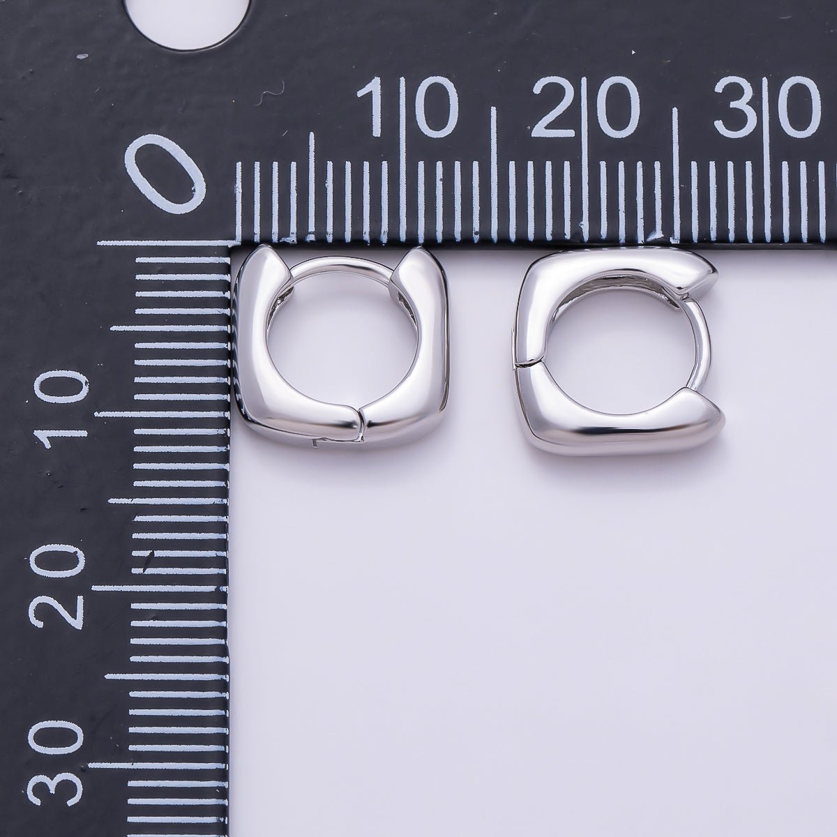Silver 12mm Simple Chunky Square Huggie Hoop Earrings | Earrings-00831 - DLUXCA