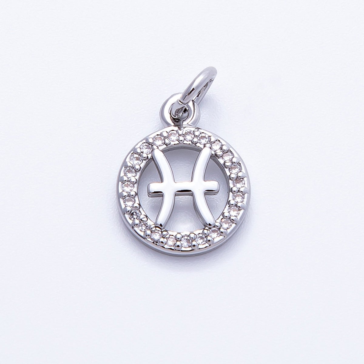 Silver 13.5mm Micro Paved CZ Personalized Zodiac Sign Charm | Charms - 00235 ~ Charms - 00246 - DLUXCA