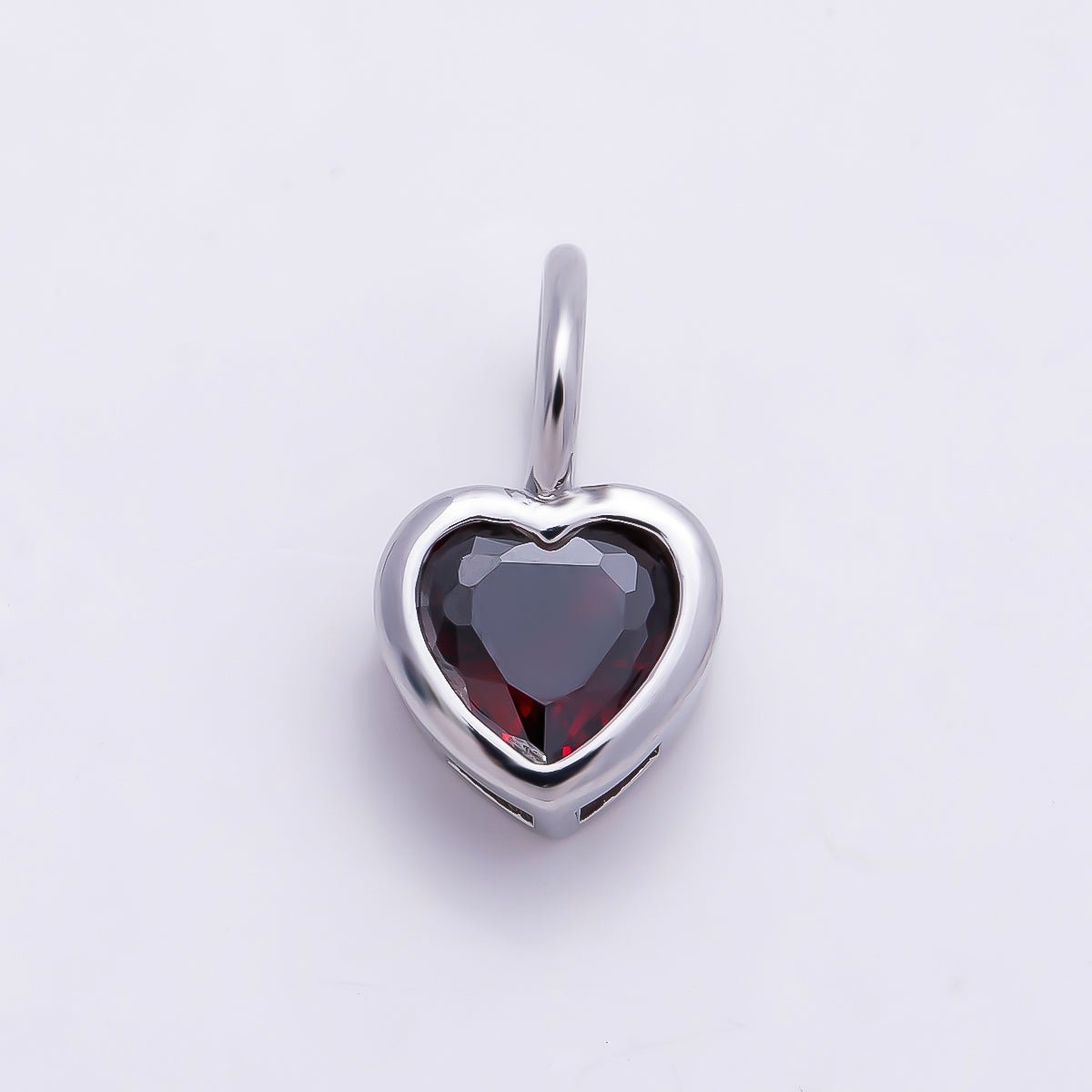 Silver 14mm Birthstone CZ Bezel Heart Collar Chain Pendant | Charms-01299 ~ Charms-01310 - DLUXCA